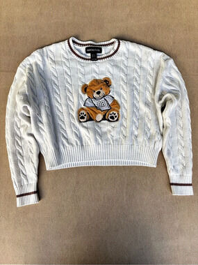 Arden B. Teddy Bear Cable Knit Cropped Sweater. White size S